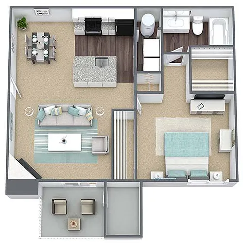 Floor plan A1: 1 Bed 1 Bath