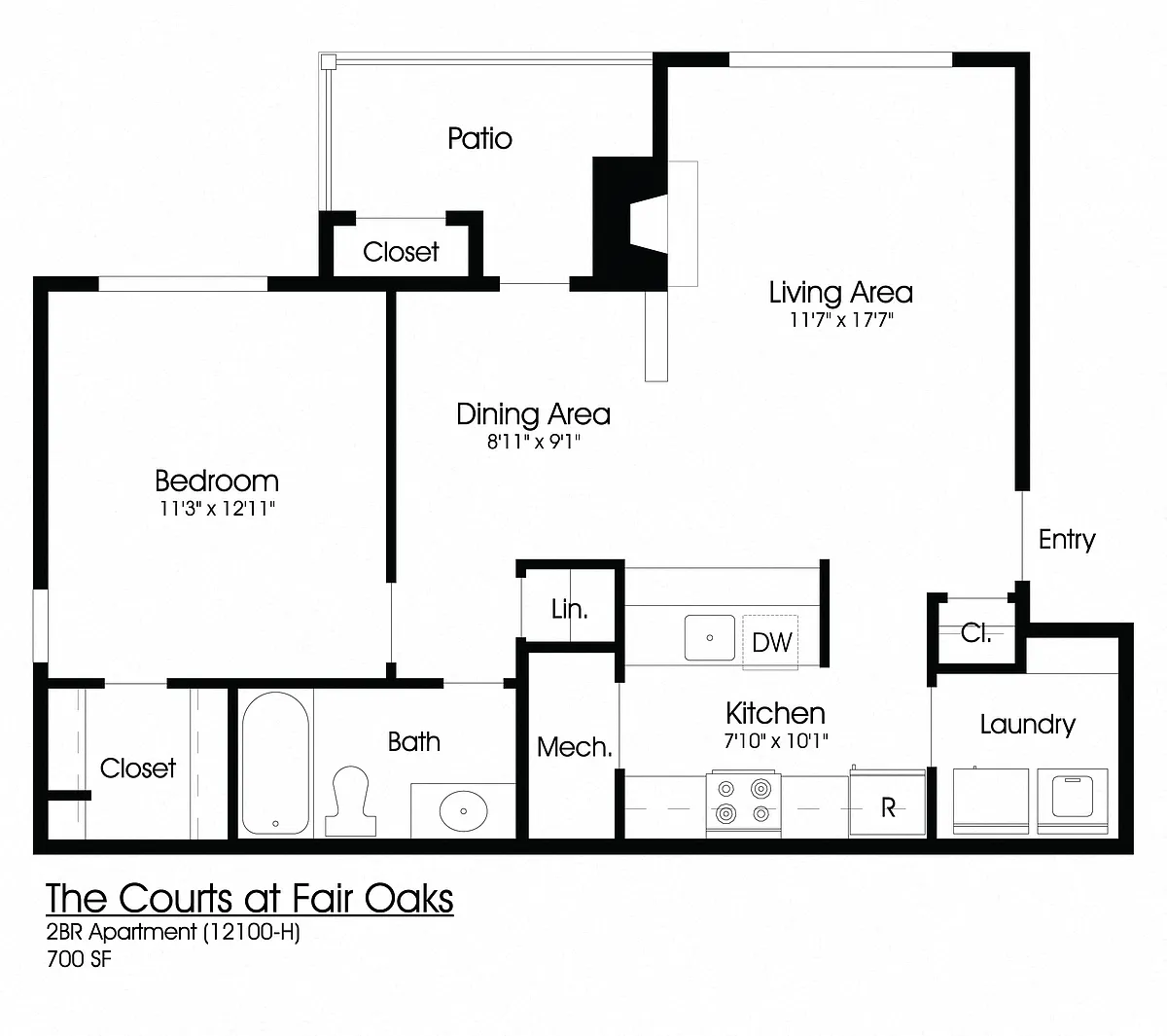 Floor plan 1BR 1BA (700sf)