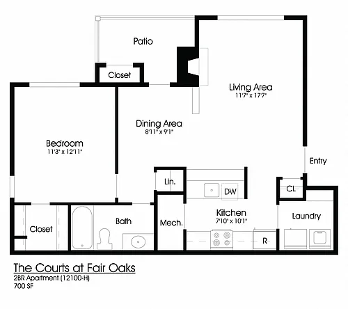 Floor plan 1BR 1BA (700sf)