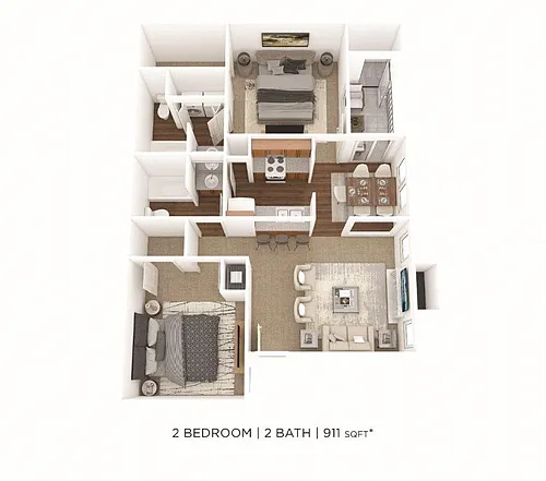 Floor plan Two Bedroom 2 Bath-911 sqft