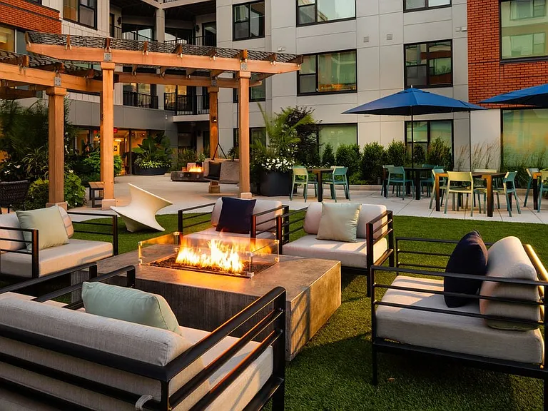 Courtyard with outdoor seating and firepit