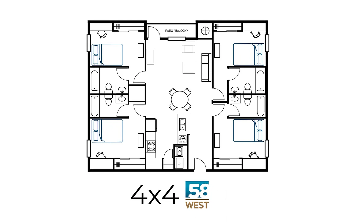 Floor plan 4 Bed 4 Bath Pricing Per Room