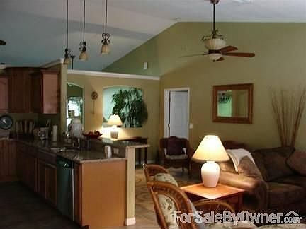 Open kitchen, sitting area, living room