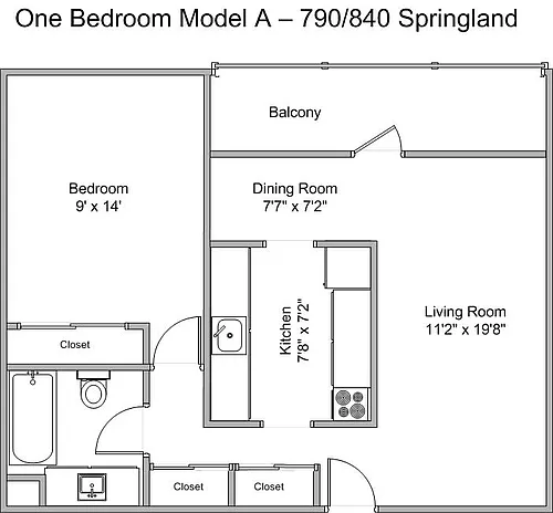 Floor plan 790 Springland 1-bed Large