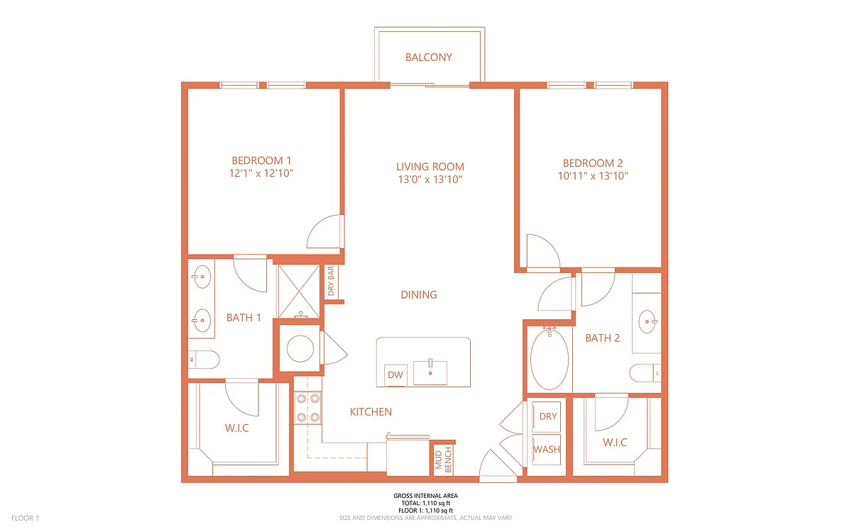 Floor plan 2 Bedroom 2 Bathroom