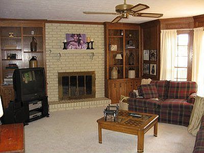 Family room with true masonry fireplace
