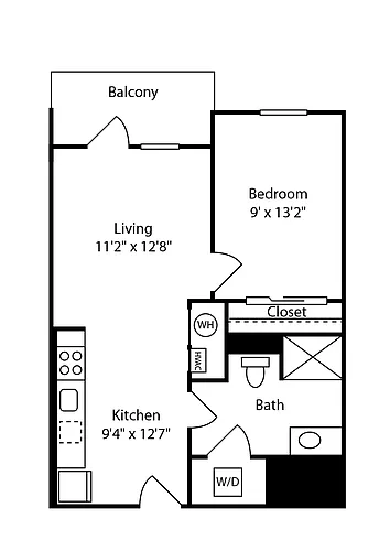 Floor plan 1 Bed/1 Bath-A24