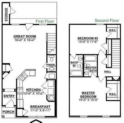 Floor plan 2 Bedroom Townhome B
