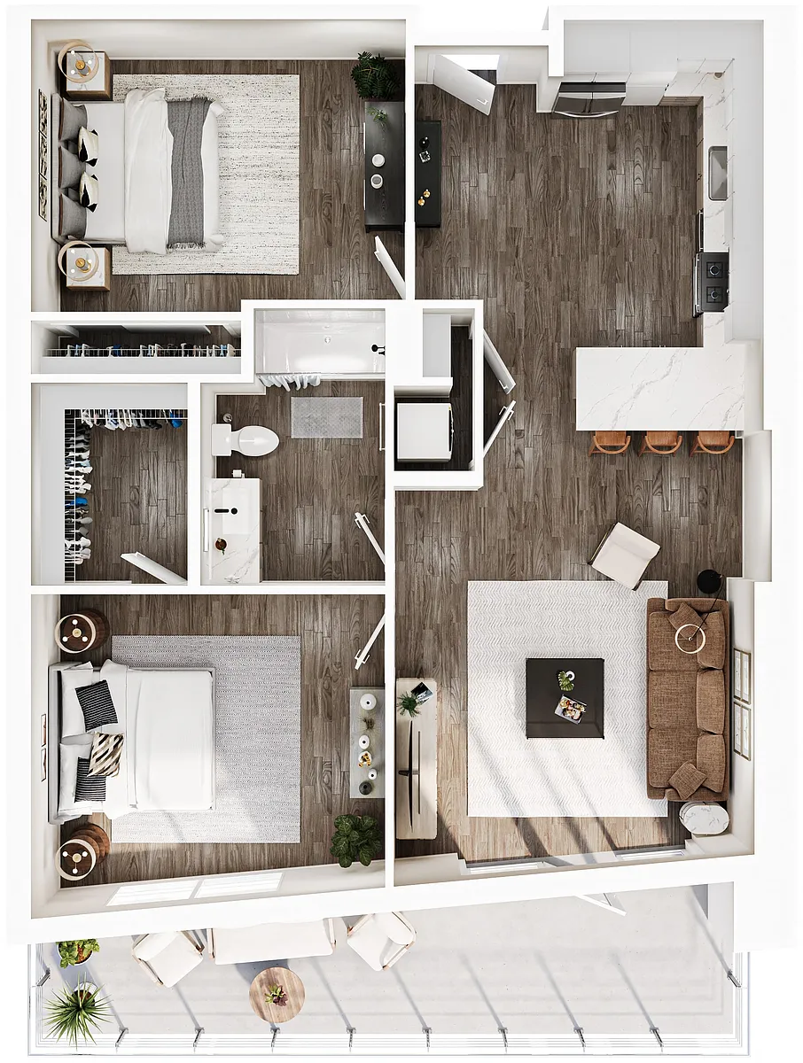 Floor plan 2 Bedroom | 1 Bath | Plan AD2