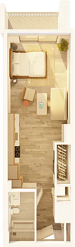 Floor plan West Studio Balcony on Promenade C