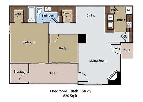 Floor plan 2 BR 1 BA