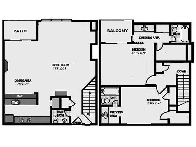 Floor plan 'J' - Our Largest 2 Br/2 & 1/2 Bath Townshouse