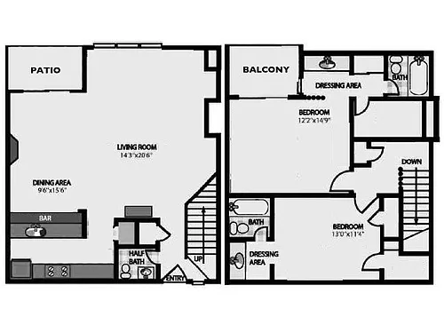 Floor plan 'J' - Our Largest 2 Br/2 & 1/2 Bath Townshouse
