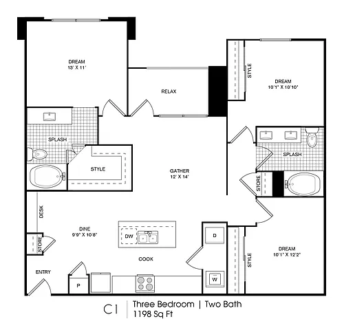 Floor plan Three Bedroom Two Bathroom