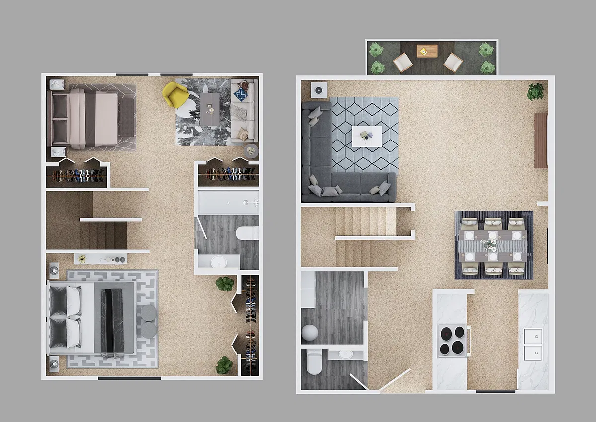 Floor plan Two Bedroom 1.5 Bath Townhouse 1150 sq ft