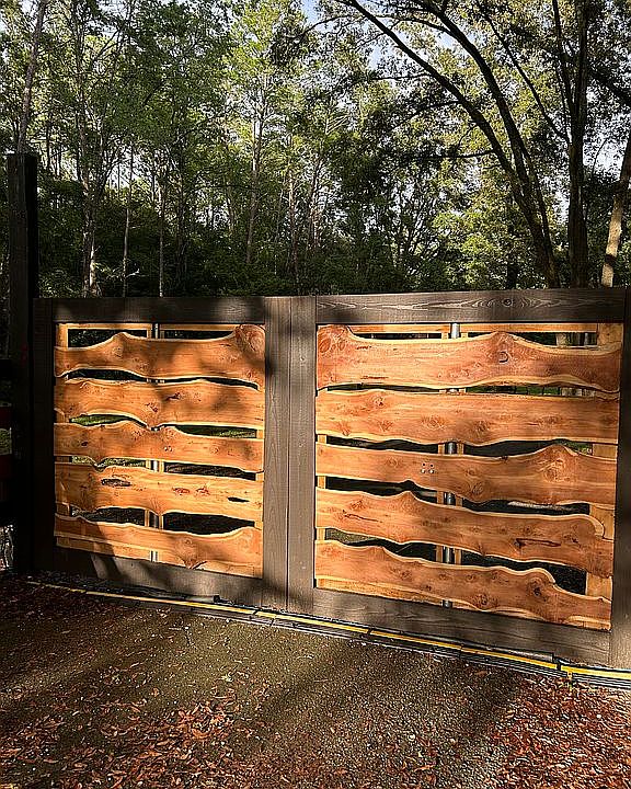 Greeted by unique cedar gate