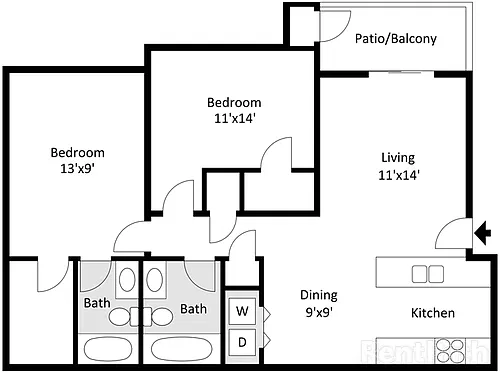 Floor plan 2 Bedroom, 2 Bathroom