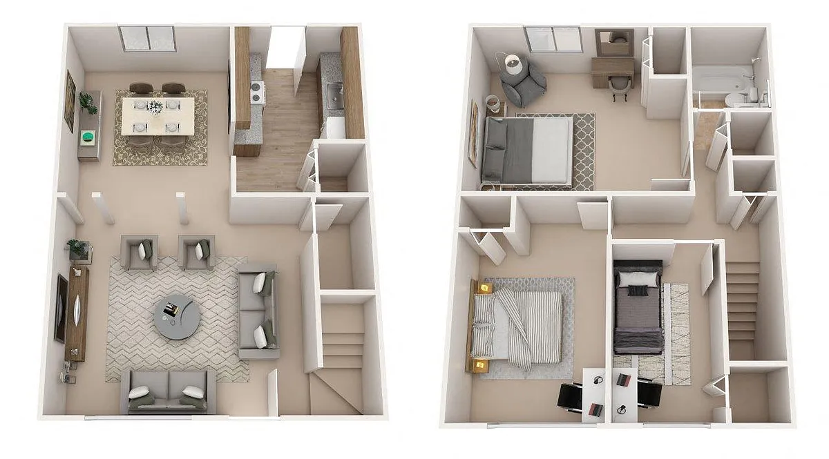 Floor plan Three Bedroom Townhome - 1,040 sqft