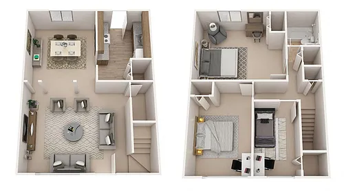 Floor plan Three Bedroom Townhome - 1,040 sqft