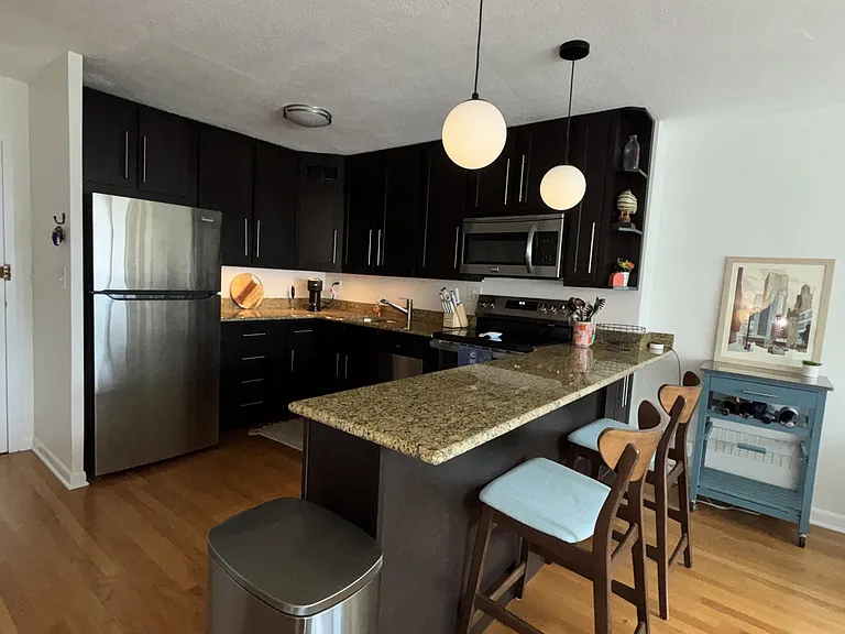 Kitchen with all stainless steel appliances
