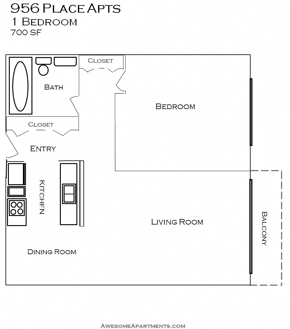 Floor plan Updated 1 Bedroom 1 Bath
