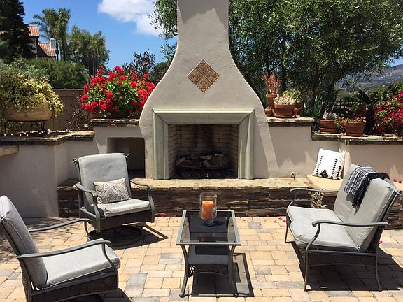 Outdoor fireplace and seatin