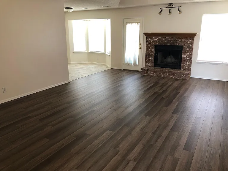 Living room with fireplace.