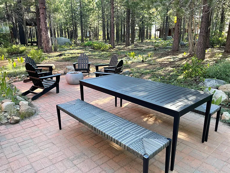 Backyard patio with a view to the forest