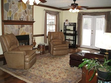 Living Room with Stone Fireplace
