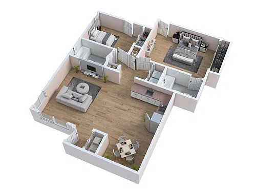 Floor plan The Valencia - Two Bedroom Two Bath Villa