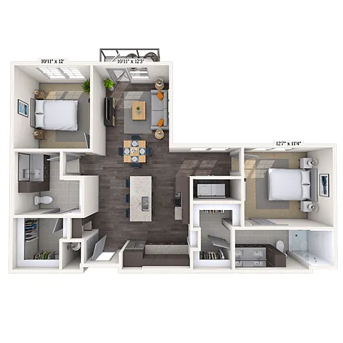 Floor plan Tradition 2x2 1078-1147 SF