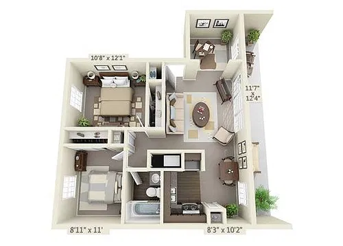 Floor plan Two Bedroom One Bath
