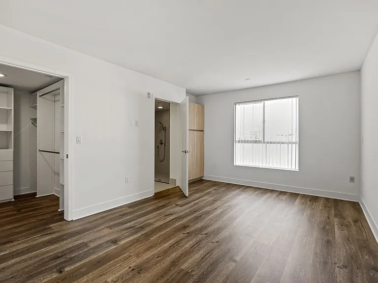 Primary master bedroom with walk in closet and storage