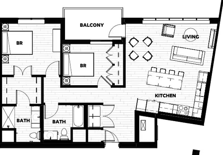 2F: Beds - 2: Baths - 2: SqFt Range - 1184