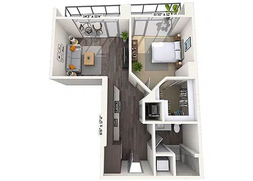 Floor plan Traditional 1x1 639-739 SF