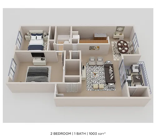 Floor plan Two Bedroom- 1,003 sqft