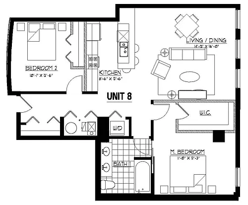 Floor plan 2 Bed 1 Bath