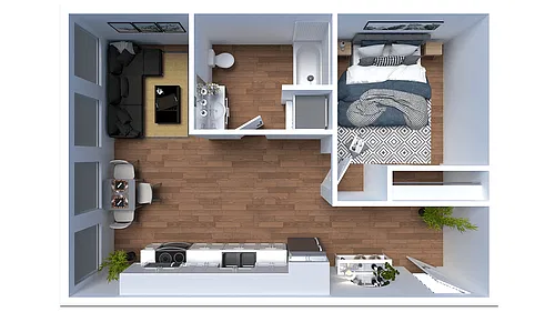 Floor plan L - 1 Bed 1 Bath