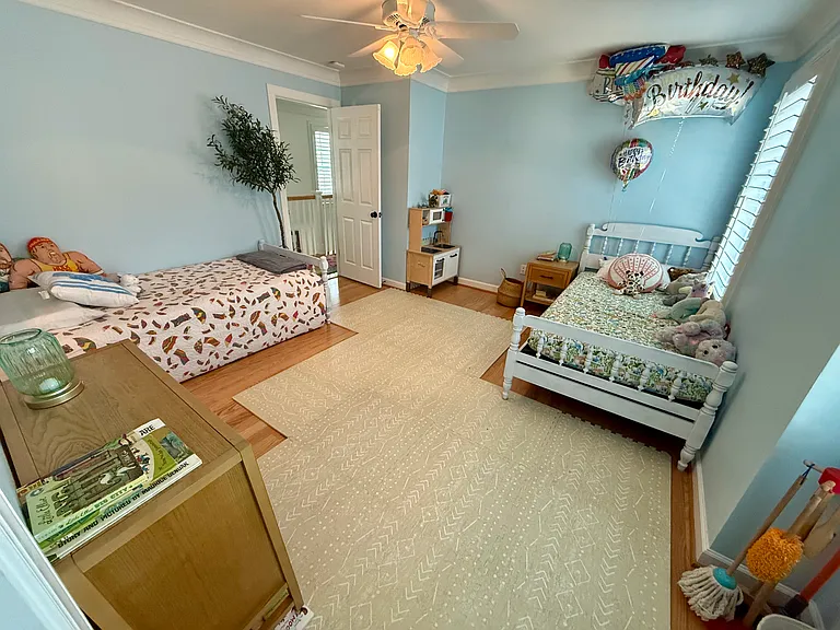 Middle bedroom with two twin beds. Can be pushed together for another 'king' bed if preferred.