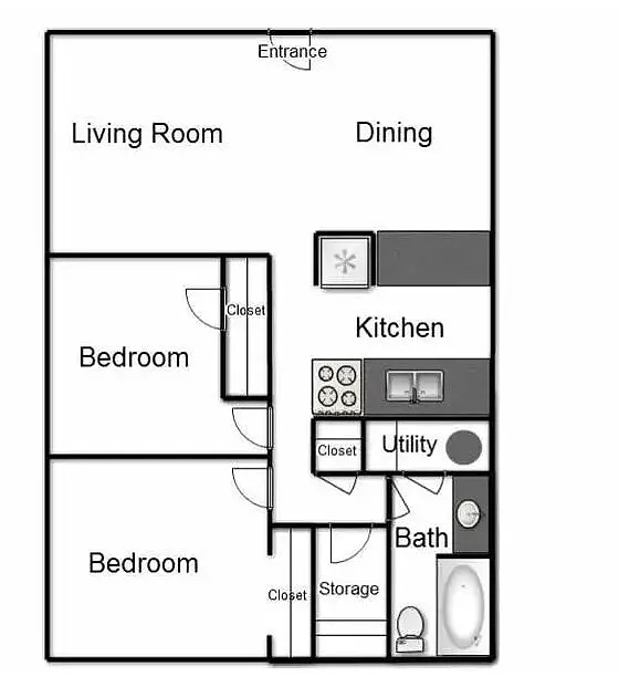 Floor plan 2 Bedroom, 1 Bath