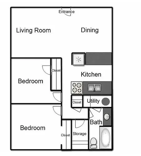 Floor plan 2 Bedroom, 1 Bath