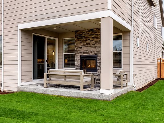 Covered outdoor living with gas fireplace