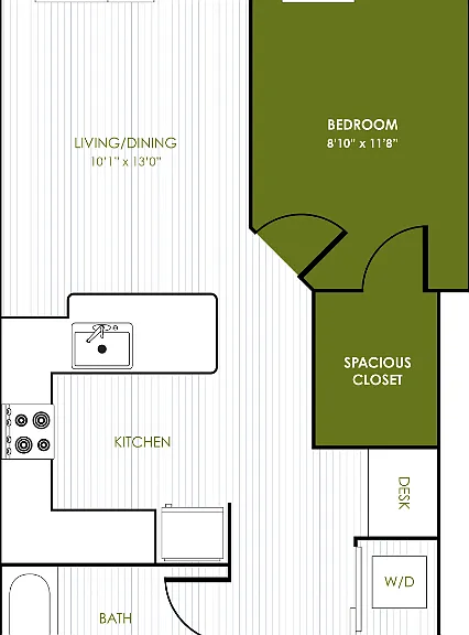 1 Bedroom 1 Bathroom C Floorplan Diagram