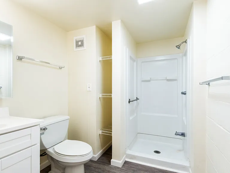 Accessible bathroom featuring a walk-in shower.
