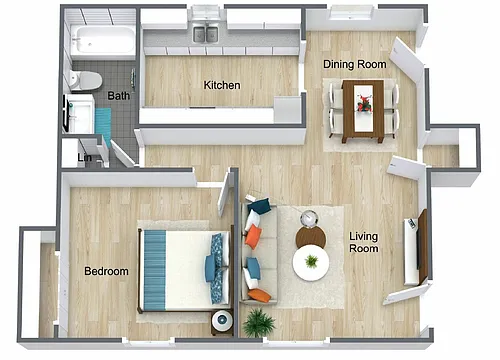 Floor plan 1 Bedroom, 1 Bathroom Renovated