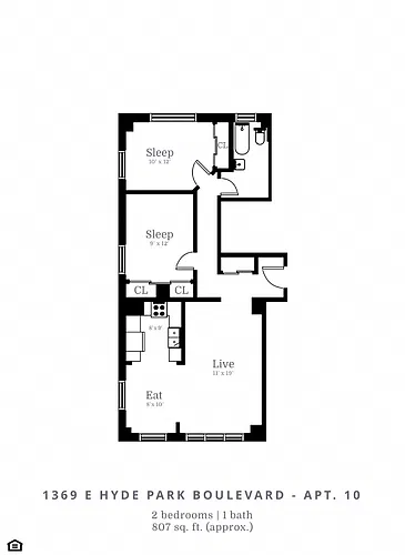 Floor plan 2 Bed | 1 Bath (C3)