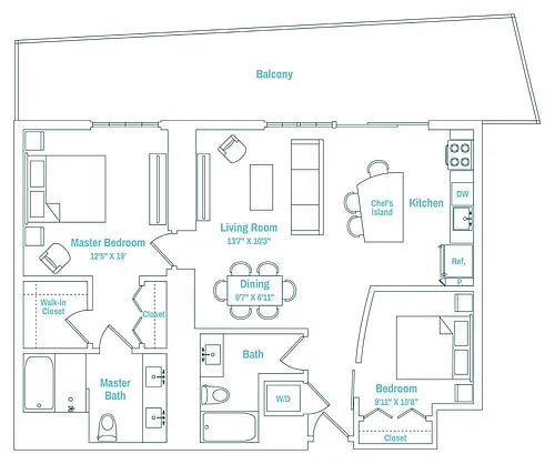 Floor plan 1 Bedroom + Den, 2 Bathroom