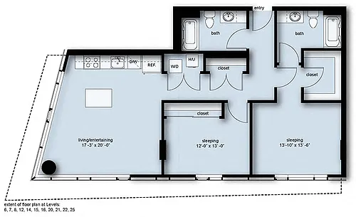 Floor plan Wave 2 Bed 2 Bath C7