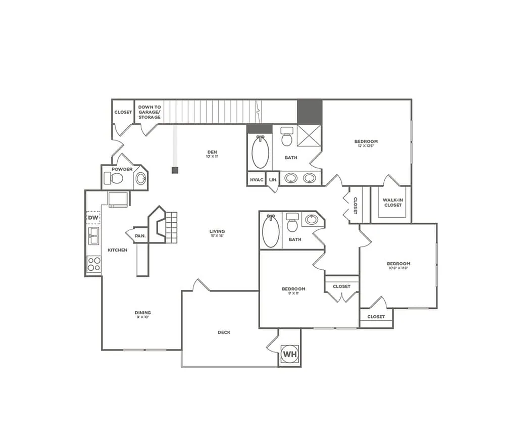Floor plan Three Bedroom With Garage (1375 SF)