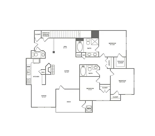 Floor plan Three Bedroom With Garage (1375 SF)